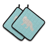 Caroline'S Treasures White Arctic Fox Blue Check Decorated Pot Holder, 7.5 X 7.5