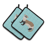 Caroline'S Treasures Ferret Blue Check Decorated Pot Holder, 7.5 X 7.5