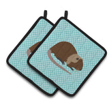 Caroline'S Treasures Coypu Nutria River Rat Blue Check Decorated Pot Holder, 7.5 X 7.5