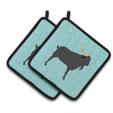 Caroline'S Treasures Verata Goat Blue Check Decorated Pot Holder, 7.5 X 7.5