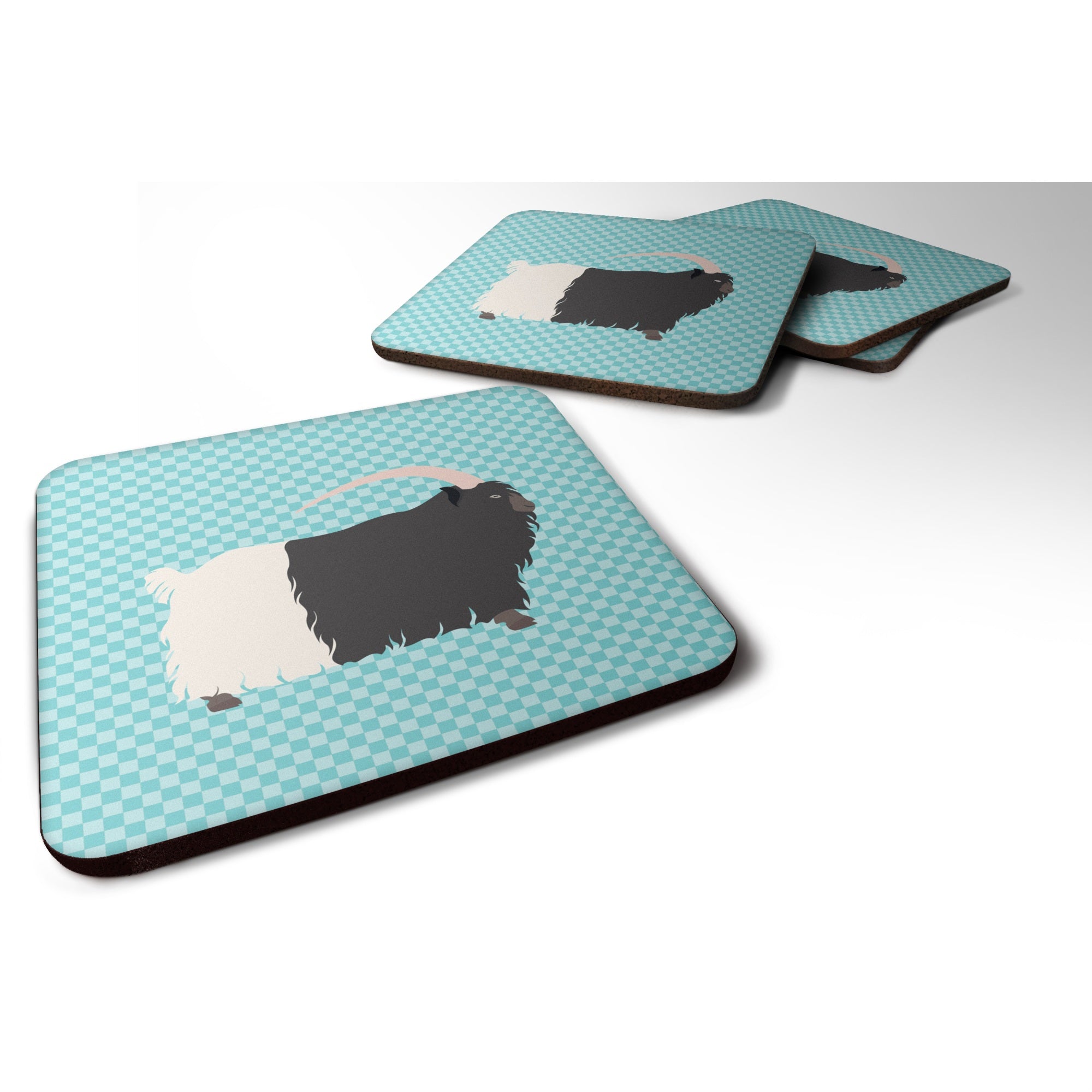 Caroline'S Treasures Welsh Black-Necked Goat Blue Check Decorative Coasters, 3.5, Multicolor
