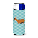 Caroline'S Treasures Oberhasli Goat Blue Check Decorative Can Hugger, Slim, Multicolor