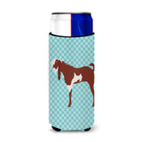 Caroline'S Treasures Jamnapari Goat Blue Check Decorative Can Hugger, Slim, Multicolor