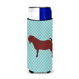 Caroline'S Treasures Kalahari Red Goat Blue Check Decorative Can Hugger, Slim, Multicolor