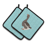 Caroline'S Treasures Toulouse Goose Blue Check Decorated Pot Holder, 7.5 X 7.5