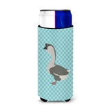 Caroline'S Treasures African Goose Blue Check Decorative Can Hugger, Slim, Multicolor
