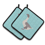 Caroline'S Treasures Buff Grey Back Goose Blue Check Decorated Pot Holder, 7.5 X 7.5