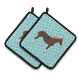 Caroline'S Treasures Percheron Horse Blue Check Decorated Pot Holder, 7.5 X 7.5