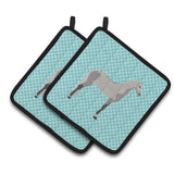 Caroline'S Treasures Orlov Trotter Horse Blue Check Decorated Pot Holder, 7.5 X 7.5