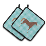 Caroline'S Treasures Hannoverian Horse Blue Check Decorated Pot Holder, 7.5 X 7.5