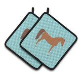 Caroline'S Treasures Arabian Horse Blue Check Decorated Pot Holder, 7.5 X 7.5