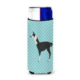 Caroline'S Treasures Llama Q' Ara Blue Check Decorative Can Hugger, Slim, Multicolor