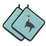 Caroline'S Treasures Llama Q' Ara Blue Check Decorated Pot Holder, 7.5 X 7.5