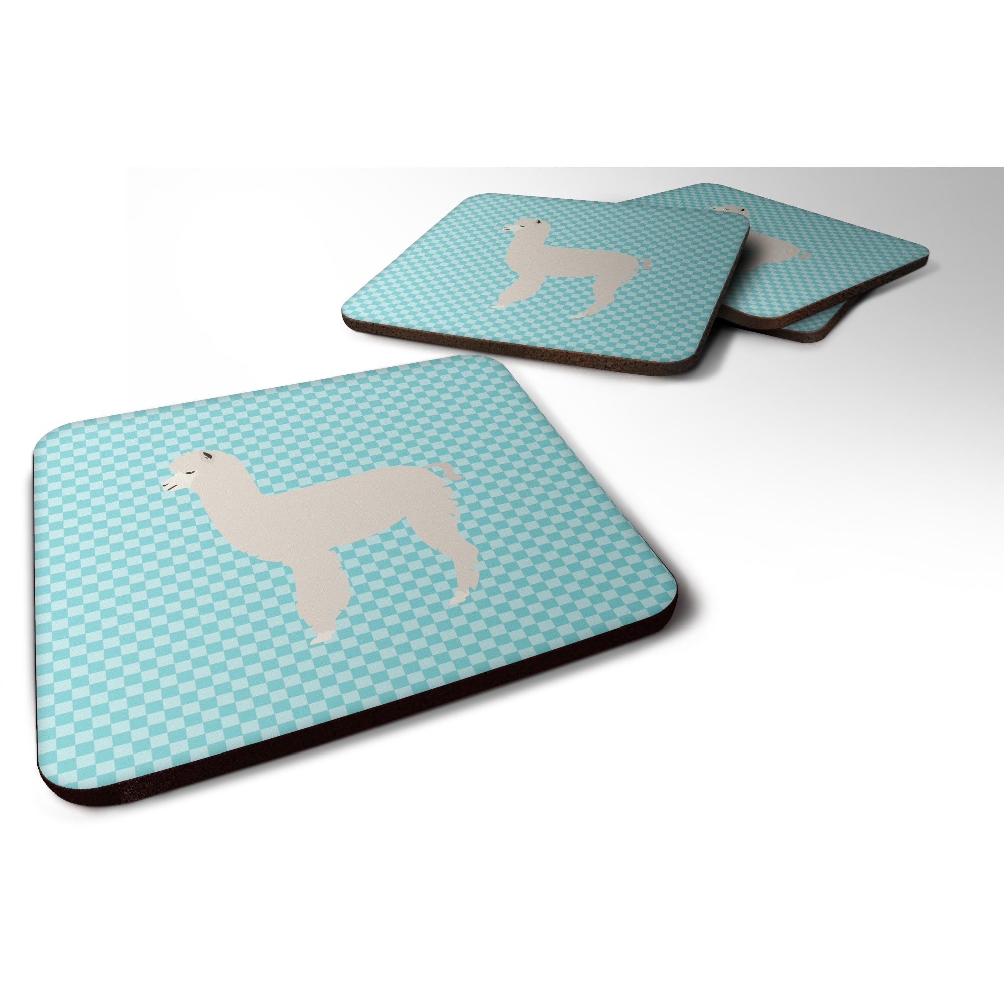 Caroline'S Treasures Alpaca Blue Check Decorative Coasters, 3.5, Multicolor