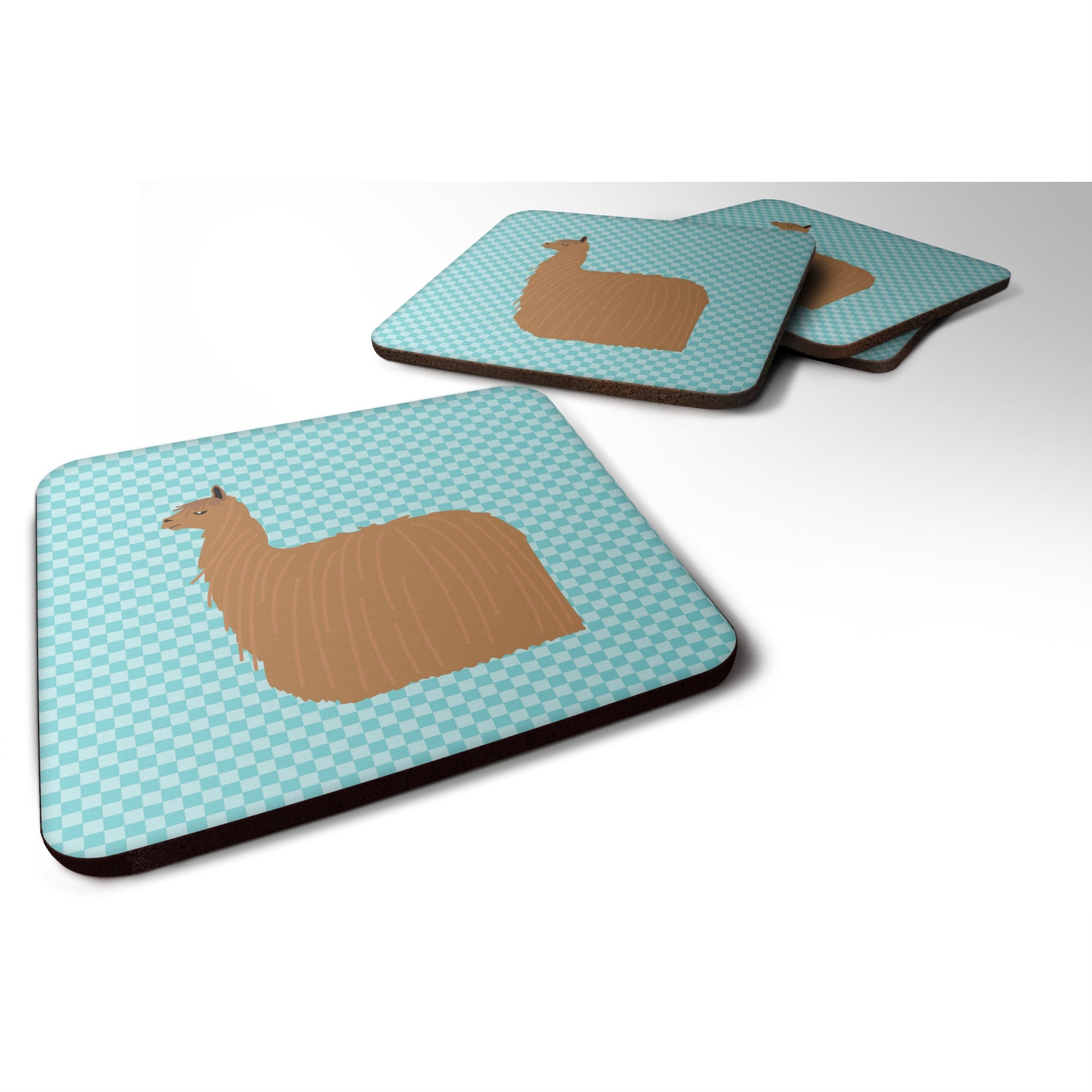 Caroline'S Treasures Alpaca Suri Blue Check Decorative Coasters, 3.5, Multicolor