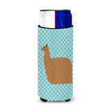 Caroline'S Treasures Alpaca Suri Blue Check Decorative Can Hugger, Slim, Multicolor