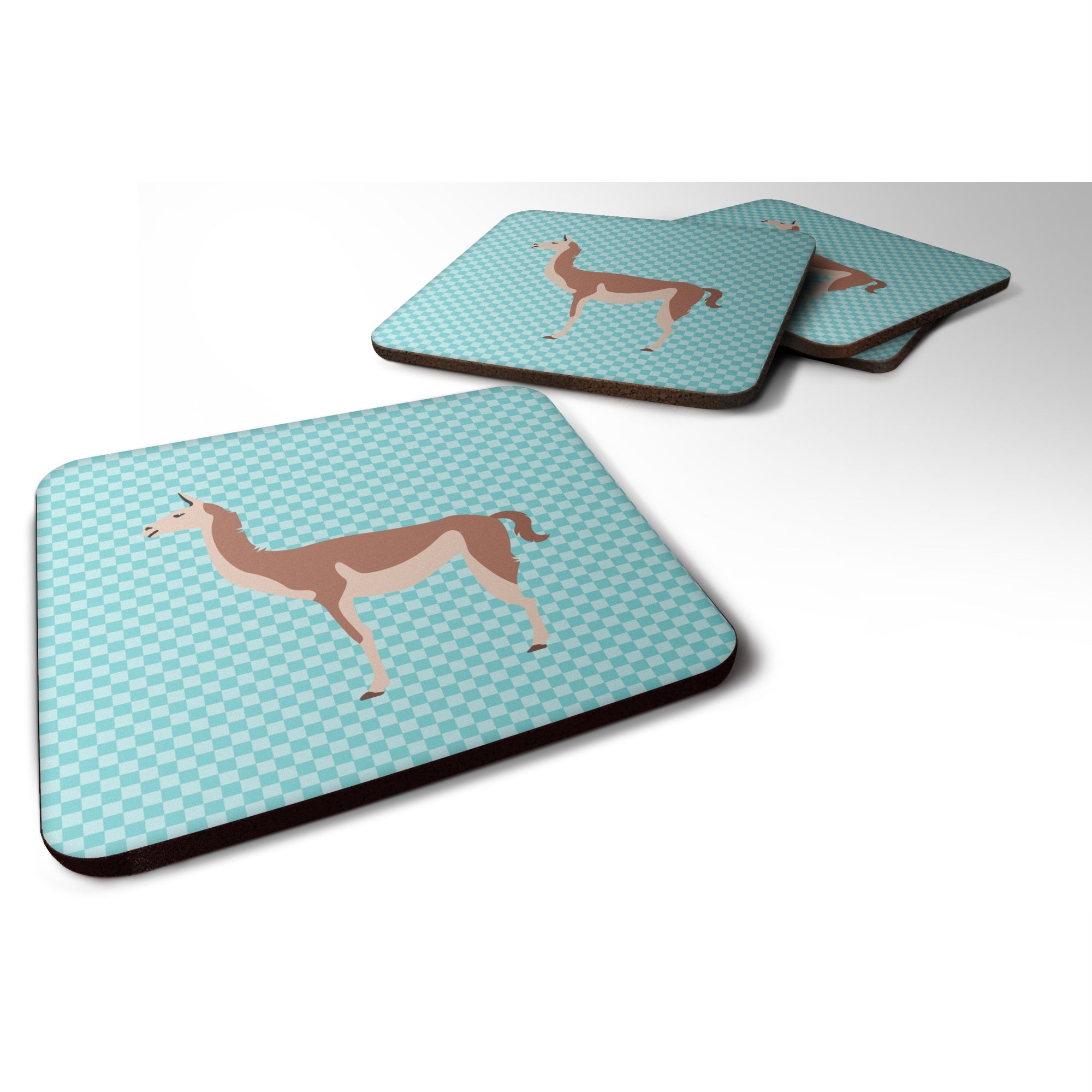 Caroline'S Treasures Guanaco Blue Check Decorative Coasters, 3.5, Multicolor