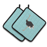 Caroline'S Treasures Common Ostrich Blue Check Decorated Pot Holder, 7.5 X 7.5