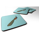 Caroline'S Treasures Indian Peacock Peafowl Blue Check Decorative Coasters, 3.5, Multicolor