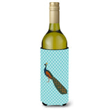 Caroline'S Treasures Indian Peacock Peafowl Blue Check Decorative Bottle Hugger, 750 Ml, Multicolor