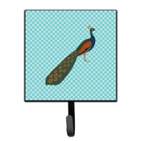 Caroline'S Treasures Indian Peacock Peafowl Blue Check Wall Hook, Small, Multicolor