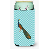 Caroline'S Treasures Indian Peacock Peafowl Blue Check Decorative Can Hugger, Tall Boy, Multicolor