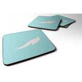 Caroline'S Treasures White Peacock Peafowl Blue Check Decorative Coasters, 3.5, Multicolor