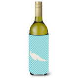 Caroline'S Treasures White Peacock Peafowl Blue Check Decorative Bottle Hugger, 750 Ml, Multicolor