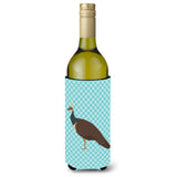 Caroline'S Treasures Indian Peahen Peafowl Blue Check Decorative Bottle Hugger, 750 Ml, Multicolor