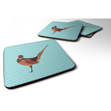 Caroline'S Treasures Ring-Necked Common Pheasant Blue Check Decorative Coasters, 3.5, Multicolor