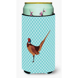 Caroline'S Treasures Ring-Necked Common Pheasant Blue Check Decorative Can Hugger, Tall Boy, Multicolor