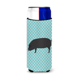 Caroline'S Treasures Devon Large Black Pig Blue Check Decorative Can Hugger, Slim, Multicolor