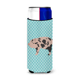 Caroline'S Treasures Mini Miniature Pig Blue Check Decorative Can Hugger, Slim, Multicolor