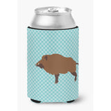 Caroline'S Treasures Wild Boar Pig Blue Check Decorative Can Hugger, Multicolor