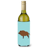 Caroline'S Treasures Wild Boar Pig Blue Check Decorative Bottle Hugger, 750 Ml, Multicolor