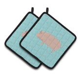 Caroline'S Treasures Welsh Pig Blue Check Decorated Pot Holder, 7.5 X 7.5