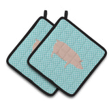 Caroline'S Treasures English Large White Pig Blue Check Decorated Pot Holder, 7.5 X 7.5