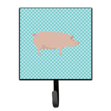 Caroline'S Treasures English Large White Pig Blue Check Wall Hook, Small, Multicolor