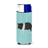 Caroline'S Treasures Hampshire Pig Blue Check Decorative Can Hugger, Slim, Multicolor
