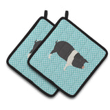 Caroline'S Treasures Hampshire Pig Blue Check Decorated Pot Holder, 7.5 X 7.5