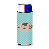 Caroline'S Treasures Gloucester Old Spot Pig Blue Check Decorative Can Hugger, Slim, Multicolor