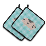 Caroline'S Treasures Gloucester Old Spot Pig Blue Check Decorated Pot Holder, 7.5 X 7.5