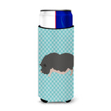 Caroline'S Treasures Vietnamese Pot-Bellied Pig Blue Check Decorative Can Hugger, Slim, Multicolor