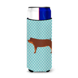 Caroline'S Treasures Duroc Pig Blue Check Decorative Can Hugger, Slim, Multicolor