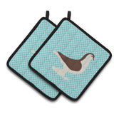 Caroline'S Treasures Large Pigeon Blue Check Decorated Pot Holder, 7.5 X 7.5