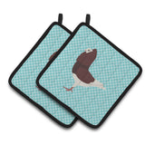 Caroline'S Treasures Capuchin Red Pigeon Blue Check Decorated Pot Holder, 7.5 X 7.5