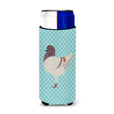 Caroline'S Treasures German Modena Pigeon Blue Check Decorative Can Hugger, Slim, Multicolor