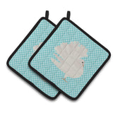 Caroline'S Treasures Silver Fantail Pigeon Blue Check Decorated Pot Holder, 7.5 X 7.5