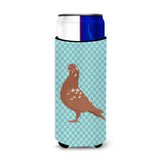 Caroline'S Treasures African Owl Pigeon Blue Check Decorative Can Hugger, Slim, Multicolor
