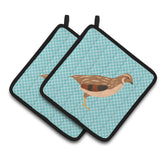 Caroline'S Treasures Golden Phoenix Quail Blue Check Decorated Pot Holder, 7.5 X 7.5